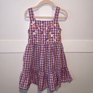 LIKE NEW Cat & Jack Purple Checkered Easter Dress with Floral Embroidery (XS)